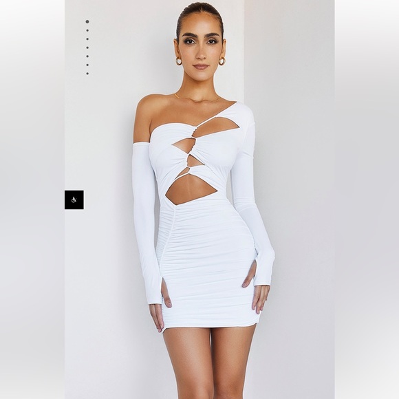 mistress rocks Dresses & Skirts - Mistress Rocks “Flame” White Jersey Asymmetric Cutout Mini Dress